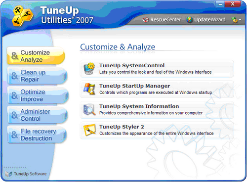 Интерфейс программы TuneUp Utilities