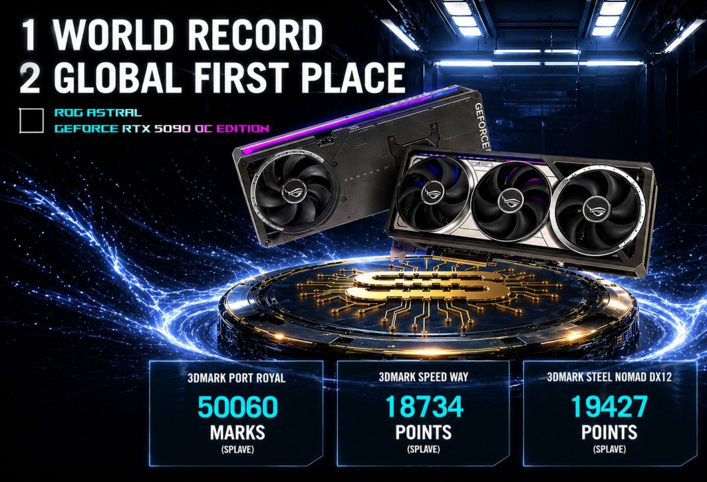ASUS ROG Astral RTX 5090 поставила три мировых рекорда в 3DMark