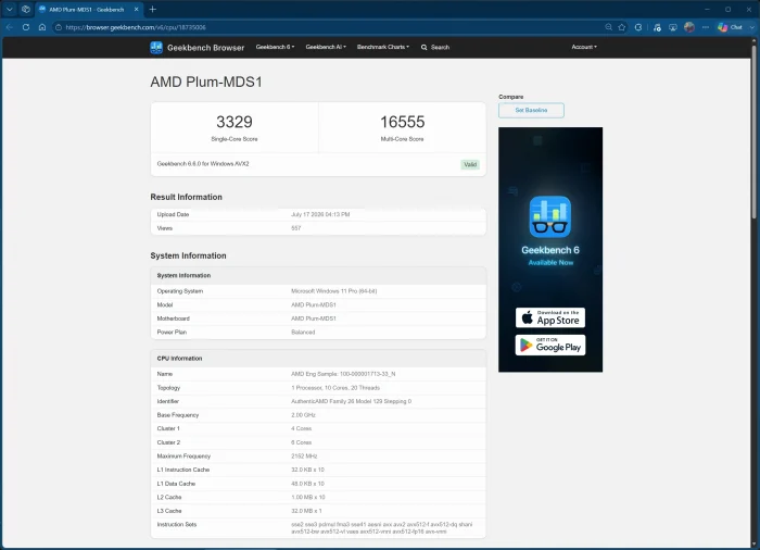 Новый Ryzen AI на Zen 6 оказался быстрее всех мобильных процессоров AMD и Intel в Geekbench