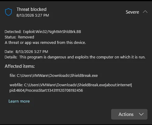 В Windows обнаружили уязвимость ShieldBreak для получения прав SYSTEM — Microsoft уже могла ее исправить