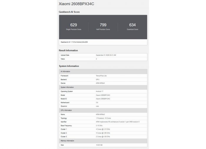 Xiaomi 18 Fold с фирменным Xring O3 и 16 ГБ памяти протестировали в Geekbench AI